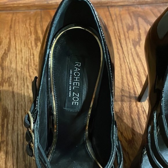 RACHEL ZOE Sam black patent leather 3 strap heeled pump point toe size 10 - Picture 4 of 17